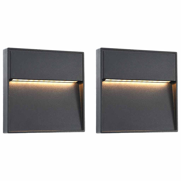 Lămpi de perete LED de exterior, 2 buc., negru, 3 W, pătrat - WALTI WALTI