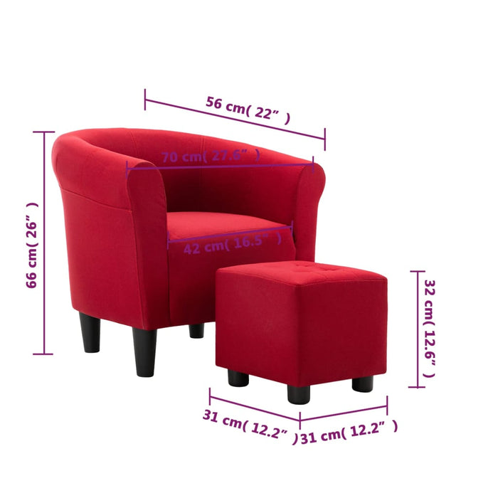 Set fotoliu și taburet, 2 piese, roșu vin, material textil WALTI