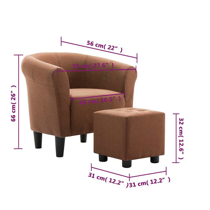 Set cu fotoliu și taburet, 2 piese, maro, material textil WALTI
