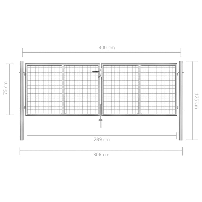 Poartă de grădină, argintiu, 306 x 125 cm, oțel galvanizat - WALTI WALTI