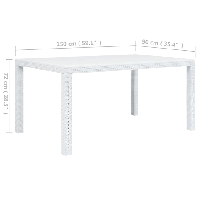 Masă de grădină, alb, 150 x 90 x 72 cm, plastic, aspect ratan - WALTI WALTI