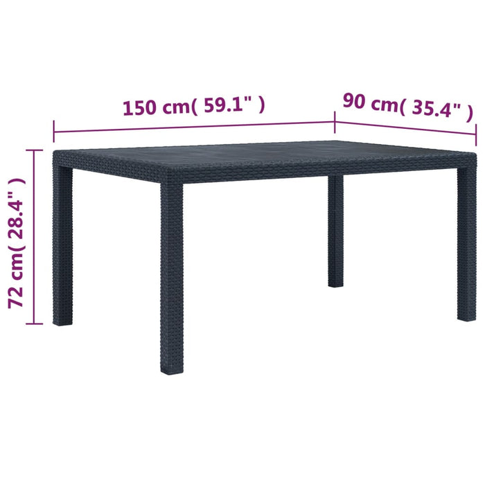 Masă de grădină, antracit, 150x90x72 cm, plastic, aspect ratan - WALTI WALTI