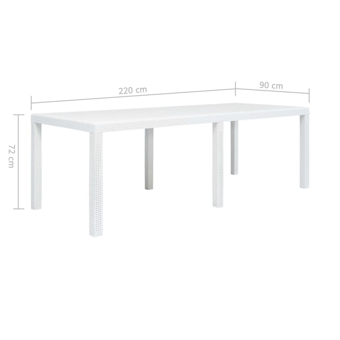 Masă de grădină, albă, 220x90x72 cm, plastic, aspect ratan - WALTI WALTI