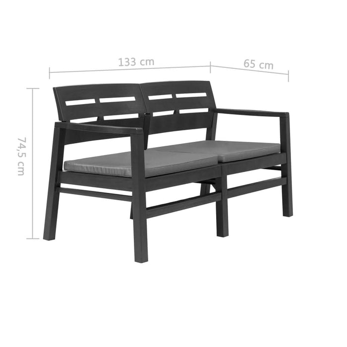Bancă de grădină cu 2 locuri, perne, antracit, 133 cm, plastic - WALTI WALTI