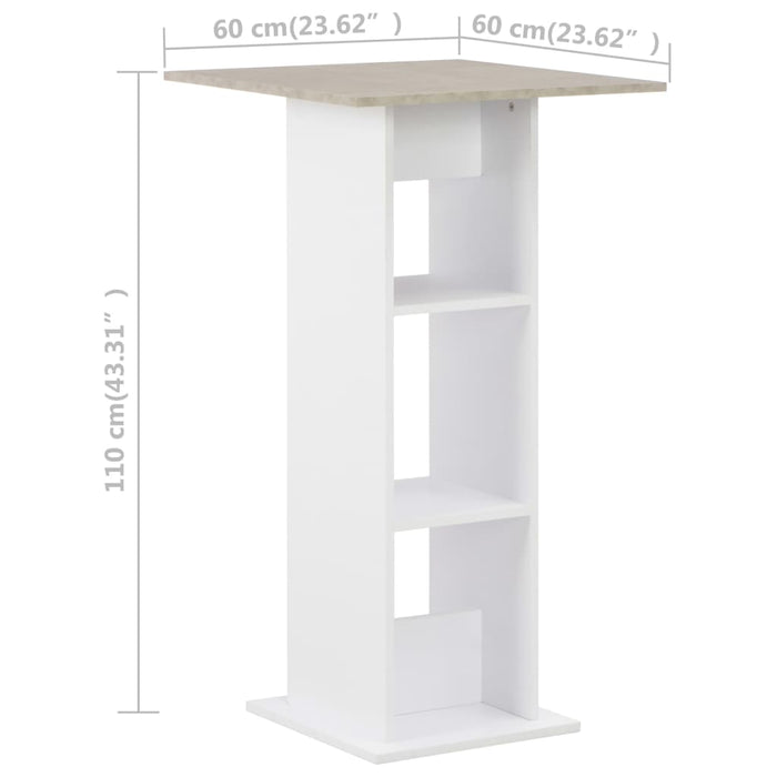 Masă de bar, alb și gri beton, 60 x 60 x 110 cm WALTI