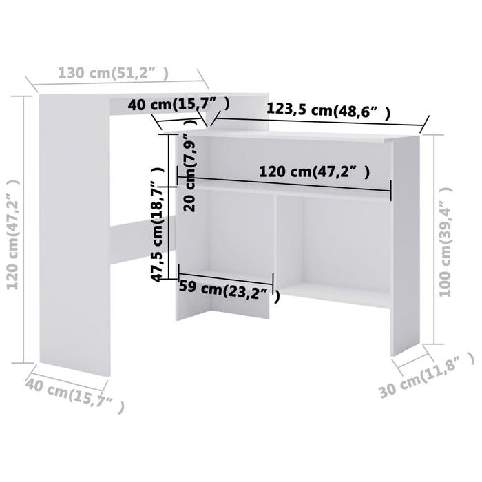 Masă de bar cu 2 blaturi, alb, 130x40x120 cm WALTI