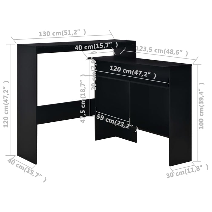 Masă de bar cu 2 blaturi, negru, 130x40x120 cm WALTI