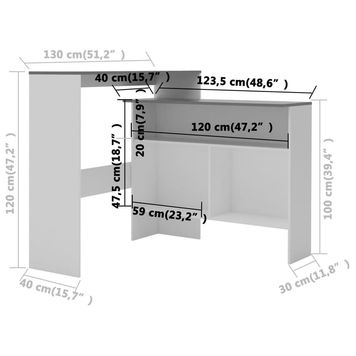 Masă de bar cu 2 blaturi, alb și gri, 130x40x120 cm WALTI