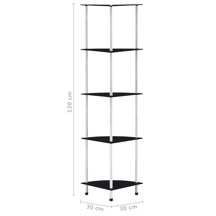 Raft cu 5 niveluri, negru, 30 x 30 x 130 cm, sticlă securizată - WALTI WALTI