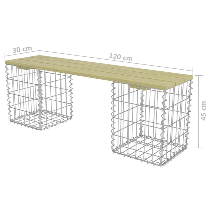 Bancă gabion, 120 cm, oțel galvanizat și lemn de pin WALTI