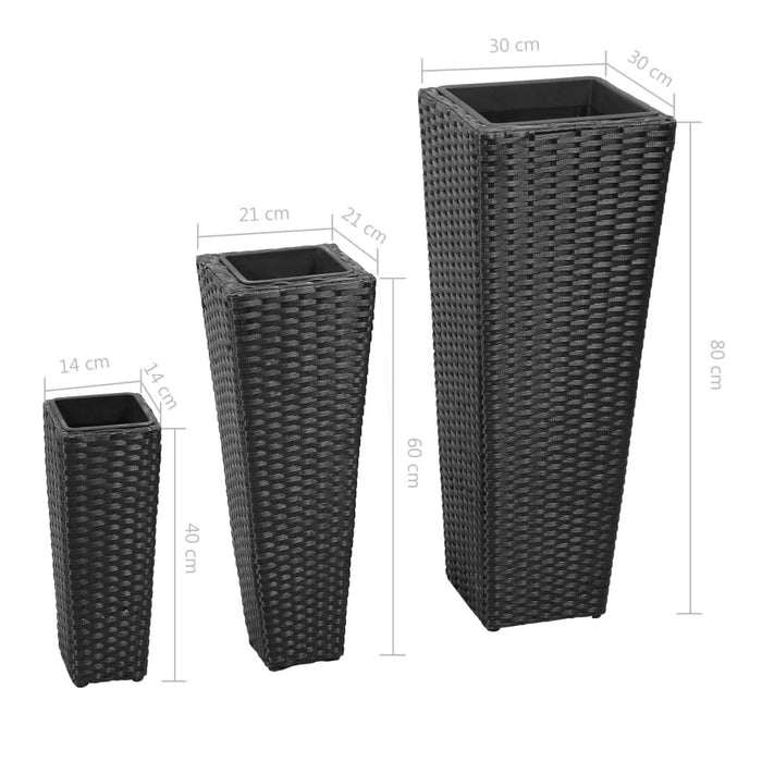 Straturi înălțate de grădină, 3 buc., negru, poliratan - WALTI WALTI