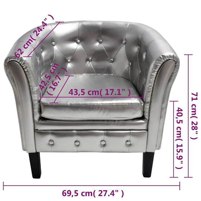 Fotoliu tip cuvă, argintiu, piele ecologică WALTI
