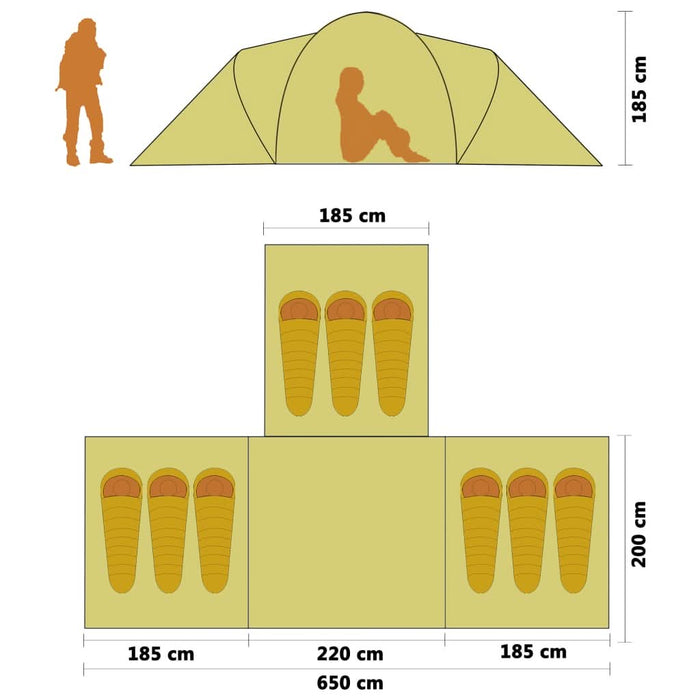Cort camping material textil, 9 persoane, albastru și galben - WALTI WALTI
