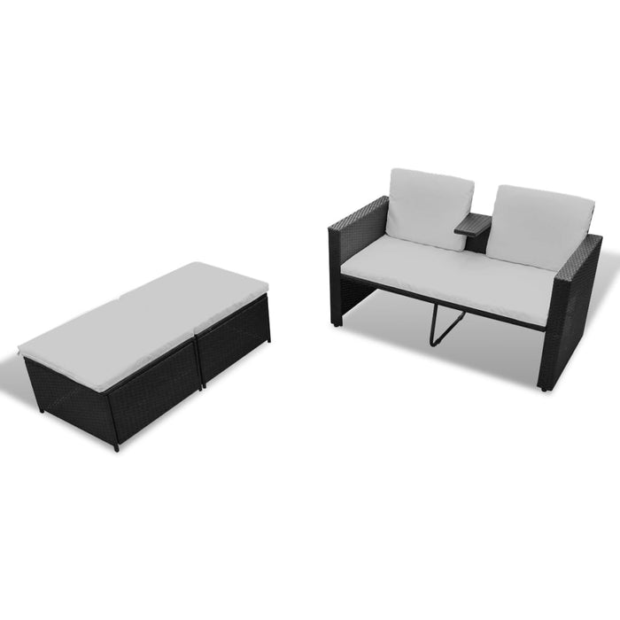 Set mobilier de grădină cu perne, 4 piese, negru, poliratan - WALTI WALTI