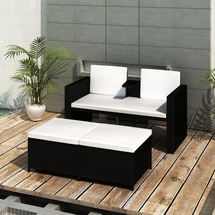 Set mobilier de grădină cu perne, 4 piese, negru, poliratan - WALTI WALTI