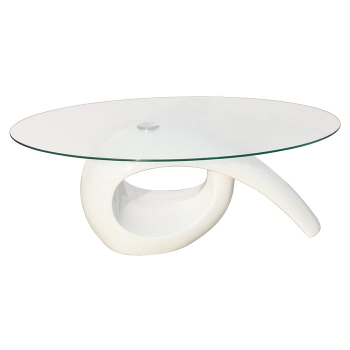 Măsuță de cafea cu blat oval din sticlă, alb lucios - WALTI WALTI
