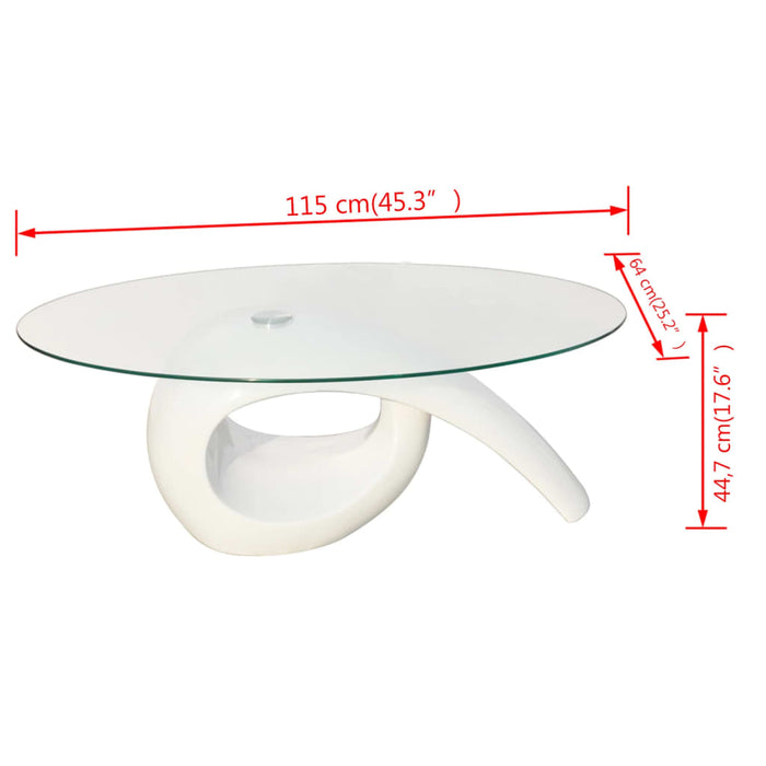 Măsuță de cafea cu blat oval din sticlă, alb lucios - WALTI WALTI