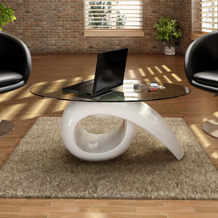 Măsuță de cafea cu blat oval din sticlă, alb lucios - WALTI WALTI