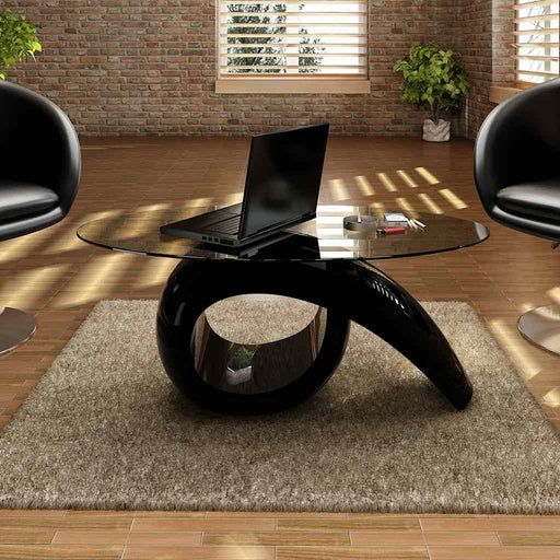 Măsuță de cafea cu blat oval din sticlă, negru lucios - WALTI WALTI