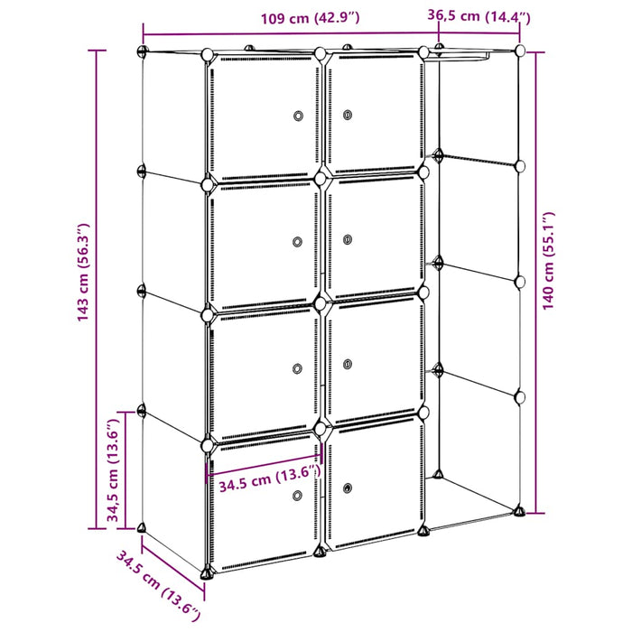 Dulap modular cu 9 compartimente, 109x36,5x143 cm, negru și alb WALTI