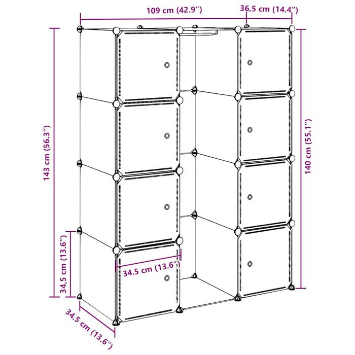 Dulap modular cu 9 compartimente, 109x36,5x143 cm, alb WALTI