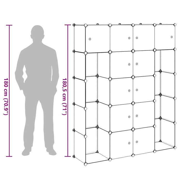 Dulap modular 14 compartimente alb și negru 37 x 146 x 180,5 cm - WALTI WALTI