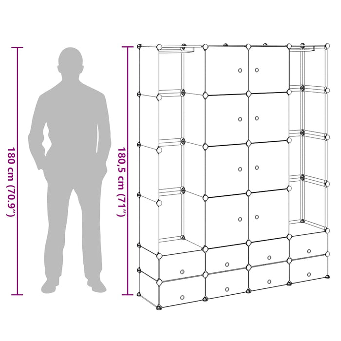 Dulap modular cu 18 compartimente alb și negru 37x146x180,5 cm - WALTI WALTI