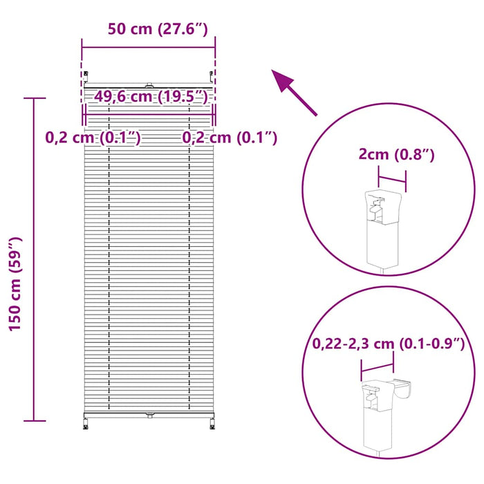 Jaluzea plisse, alb, 50x150 cm, pliuri - WALTI WALTI