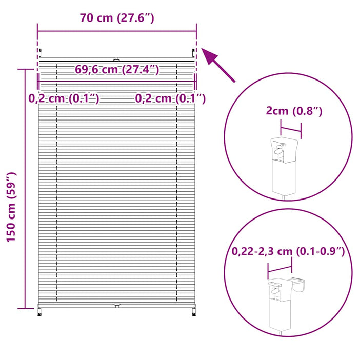 Jaluzea plisse, alb, 70x150 cm, pliuri - WALTI WALTI