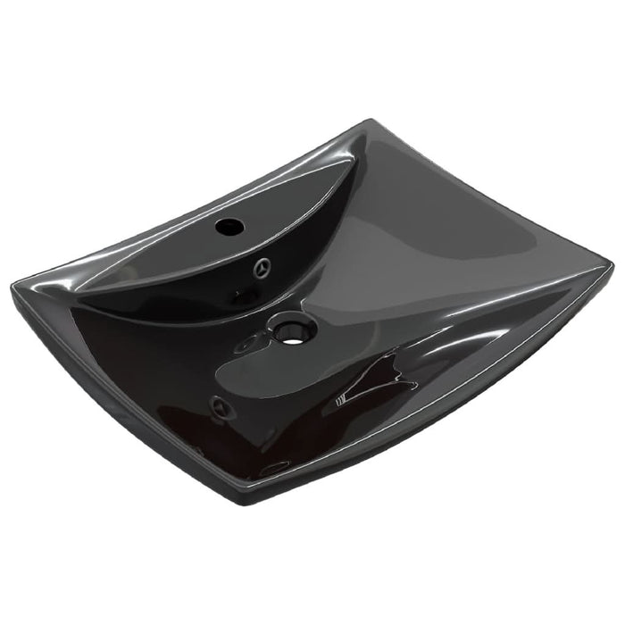 Chiuvetă dreptunghiulară preaplin & gaură robinet, negru, ceramică lux - WALTI WALTI