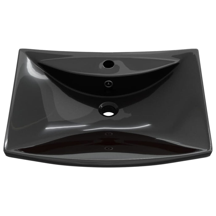 Chiuvetă dreptunghiulară preaplin & gaură robinet, negru, ceramică lux - WALTI WALTI