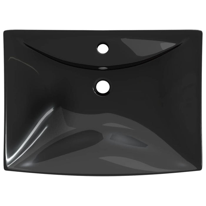 Chiuvetă dreptunghiulară preaplin & gaură robinet, negru, ceramică lux - WALTI WALTI