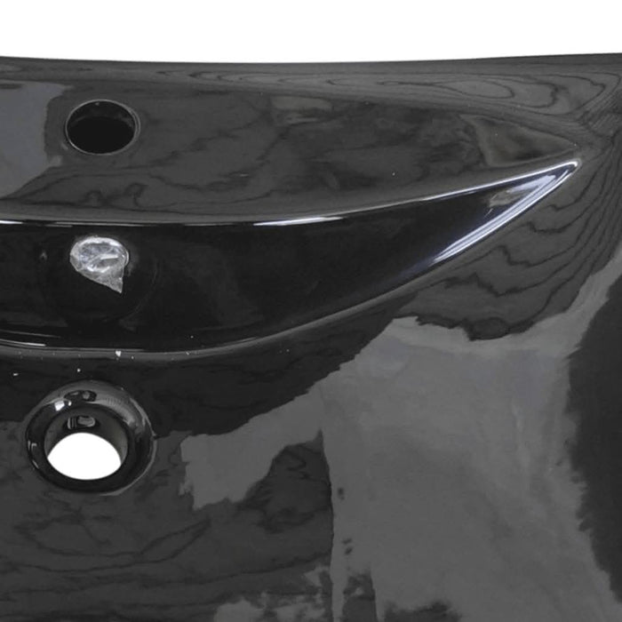 Chiuvetă dreptunghiulară preaplin & gaură robinet, negru, ceramică lux - WALTI WALTI