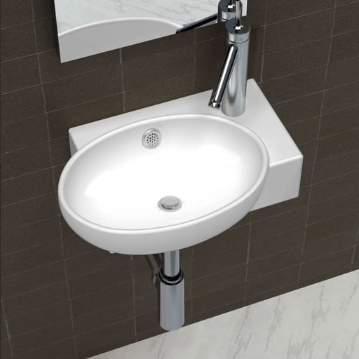 Chiuvetă de baie, orificiu robinet & preaplin, alb, ceramică - WALTI WALTI