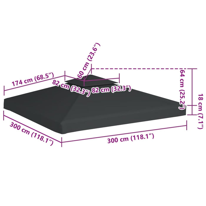 Copertină rezervă acoperiș pavilion gri închis 3x3 m 310 g/m² - WALTI WALTI