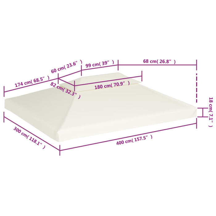 Copertină rezervă acoperiș pavilion, alb crem, 3x4 m, 310 g/m² - WALTI WALTI