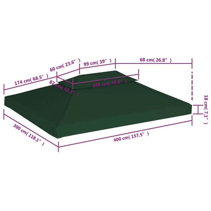 Copertină de rezervă acoperiș pavilion, verde, 3x4 m, 310 g/m² - WALTI WALTI