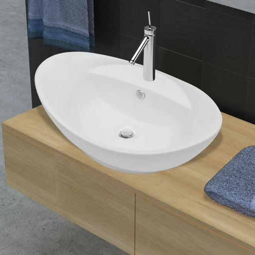 Chiuvetă ovală cu preaplin & orificiu robinet, ceramică de lux - WALTI WALTI