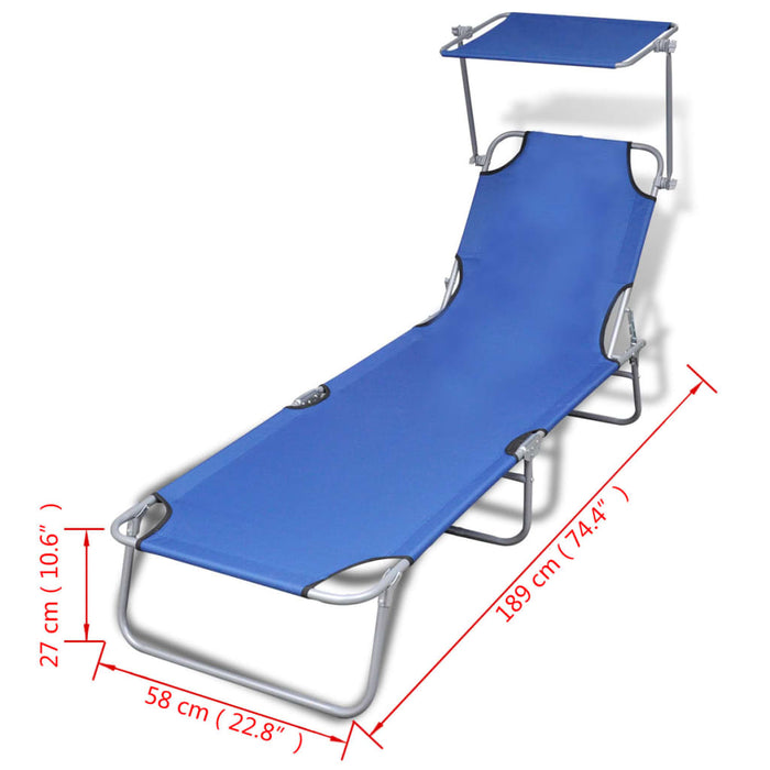 Șezlong de plajă pliabil cu baldachin albastru metal & țesătură WALTI