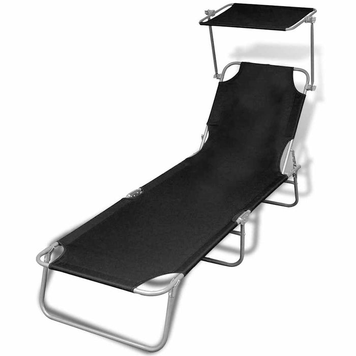 Șezlong de plajă pliabil cu baldachin negru metal & țesătură WALTI