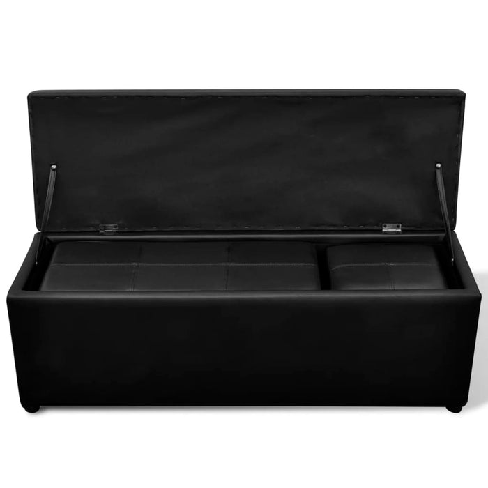 Set banchetă depozitare, piele eco, taburet pt. picioare, negru, 3 buc - WALTI WALTI
