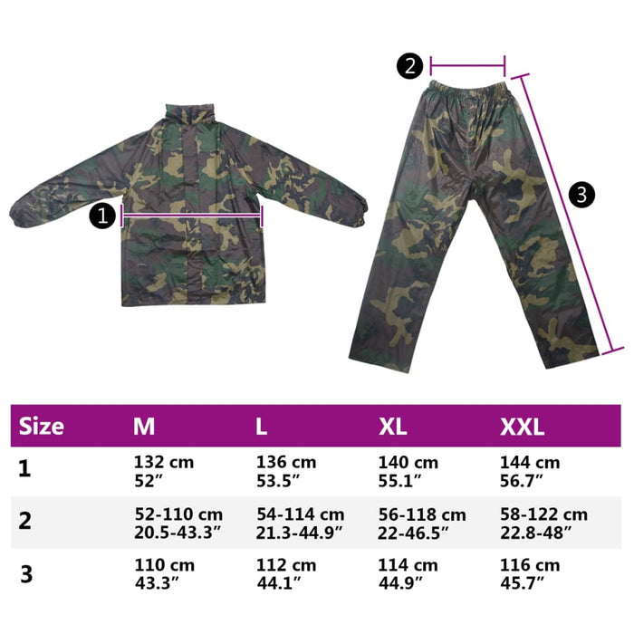 Costum de ploaie, 2 piese, cu glugă, imprimeu camuflaj, XXL - WALTI WALTI
