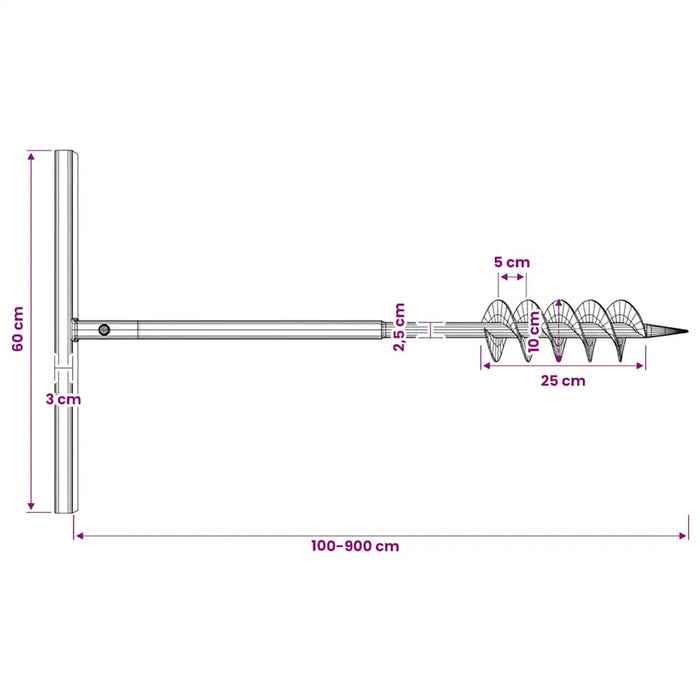 Burghiu de sol cu mâner 100 mm cu tub prelungitor 9 m, oțel - WALTI WALTI