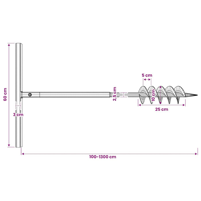 Burghiu de sol cu mâner 100 mm cu tub prelungitor 13 m, oțel - WALTI WALTI