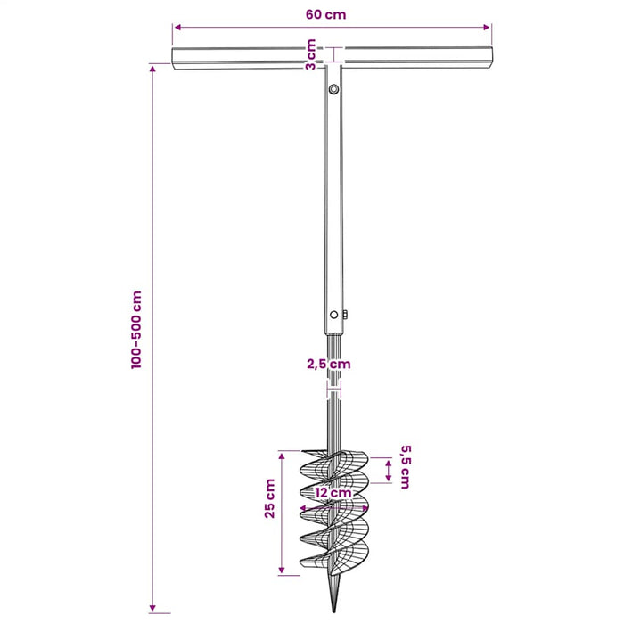 Burghiu de sol cu mâner 120 mm cu tub prelungitor 5 m oțel - WALTI WALTI