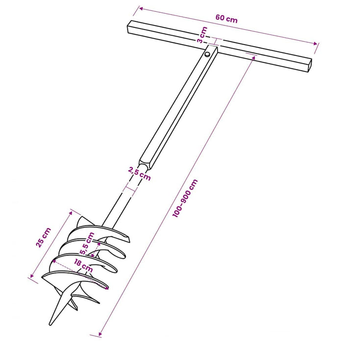 Burghiu de sol cu mâner 180 mm cu tub prelungitor 9 m, oțel - WALTI WALTI