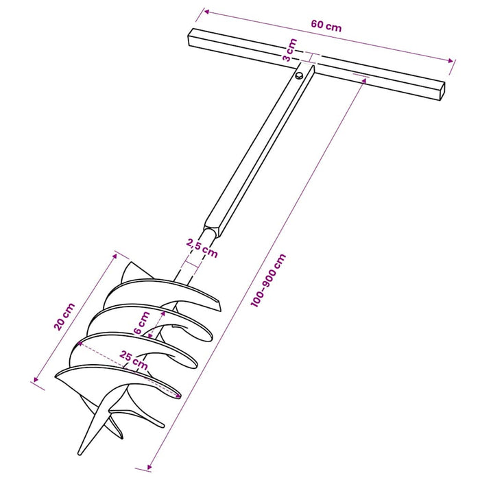 Burghiu de sol cu mâner 200 mm cu tub prelungitor 9 m, oțel - WALTI WALTI