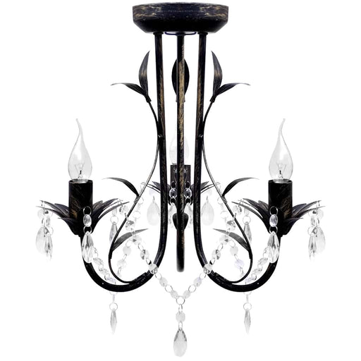 Candelabru metal negru stil Art Nouveau, mărgele cristal, 3xbecuri E14 - WALTI WALTI