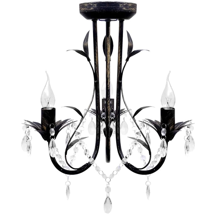 Candelabru metal negru stil Art Nouveau, mărgele cristal, 3xbecuri E14 WALTI