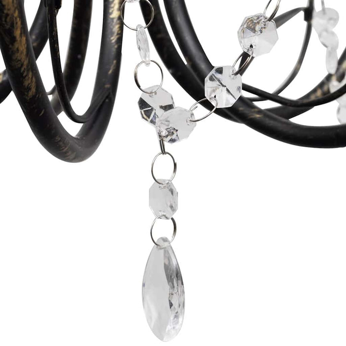 Candelabru metal negru stil Art Nouveau, mărgele cristal, 3xbecuri E14 WALTI